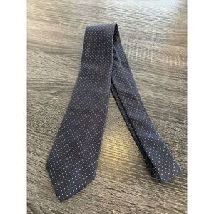 Vintage DESIGNER Tricel Tie NAVY Blue WHITE Polka DOTS Lined